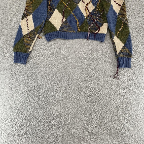 Zara Cardigan Sweater Womens Large Blue Argyle Button Front Patchwork Grandpa - Picture 12 of 15